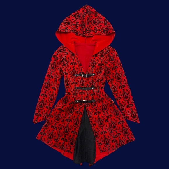 Gothic Medieval Vampire Sultry Blood Red Corset Jacket w Hood Cosplay Kawaii S - Picture 1 of 7